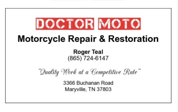Doctor Moto business card — Roger Teal, Motorcycle Repair & Restoration